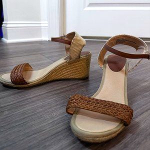 Cato Open Toe Tan Slingback Woven Wedge Braided Espadrille Sandals